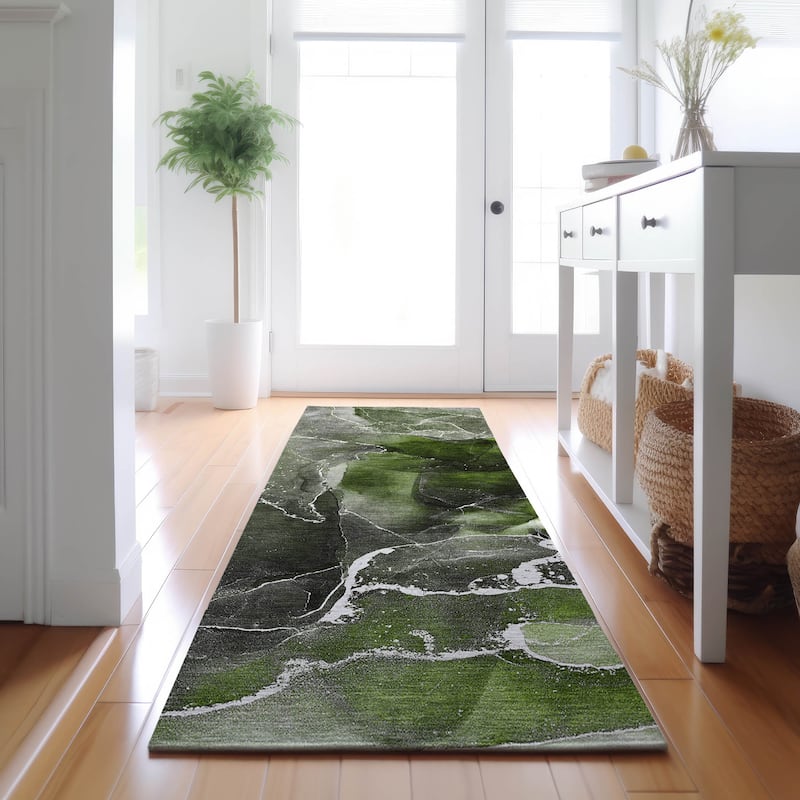 Premium Washable Super Soft Abstract Contemporary Mayfield Rug - Green - 2' 3" x 7' 6" - Runner