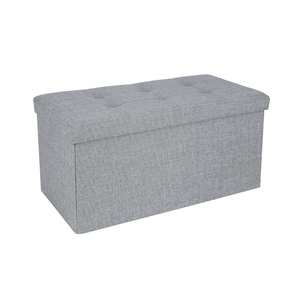 Light Gray Storage Ottoman Bench with Linen-Look Fabric and Foldable Design
