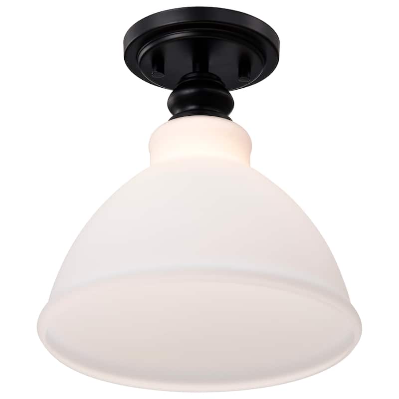Russel - 10 Inch Semi Flush Mount - Matte Black with Satin White Glass