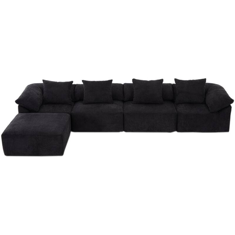 142" Chenille L-Shaped Modular Sectional Sofa with No Assembly Required, Convertible Sleeper, and Built-In Ottoman