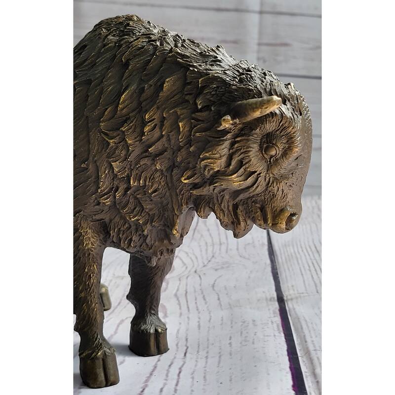 American Buffalo Imitative Bull Bison Bronze Metal Figure Figurine Sculpture Statue Western Decor 8 Inches X 11 Inches