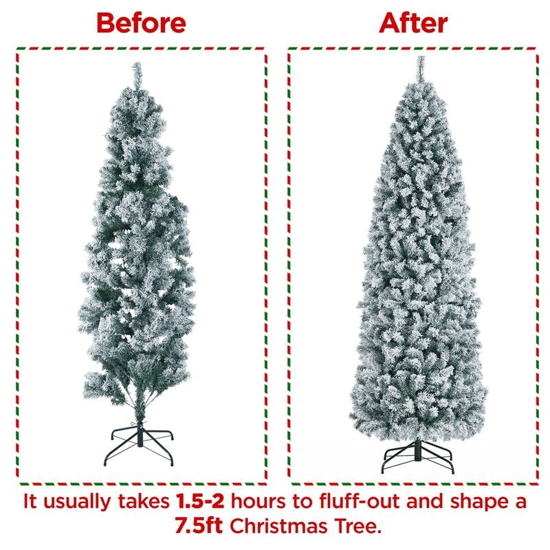 Yaheetech Snow Flocked Fir Pencil Christmas Tree Slim Artificial Tree