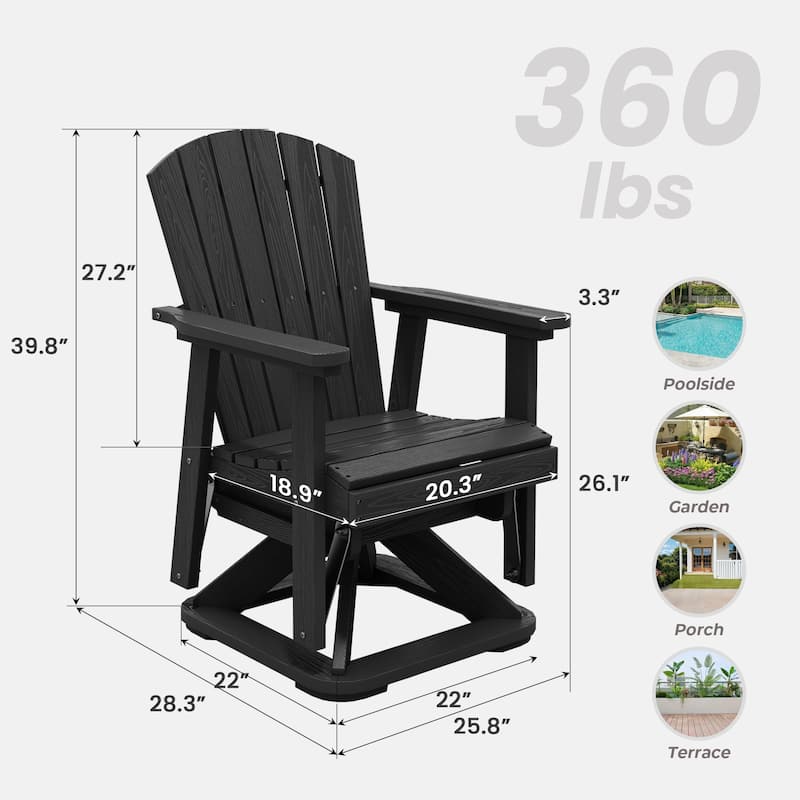 Set of 2 HDPE Adirondack Swivel Gliders, Outdoor Patio Chair Set
