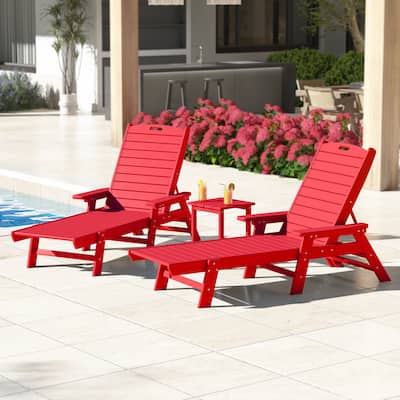 Laguna Hdpe All Weather Outdoor Patio Pool Reclining Chaise Lounges With Square Side Table (3-Piece Set)