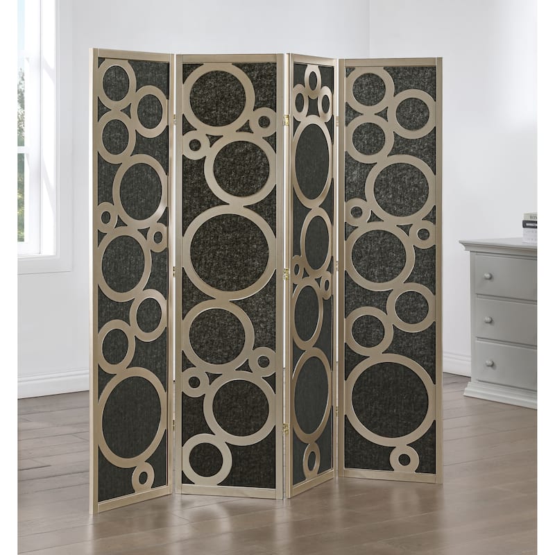 Roundhill Furniture Tavari 4-Panel Room Divider, Decorative Folding Freestanding Privacy Screen - Gold