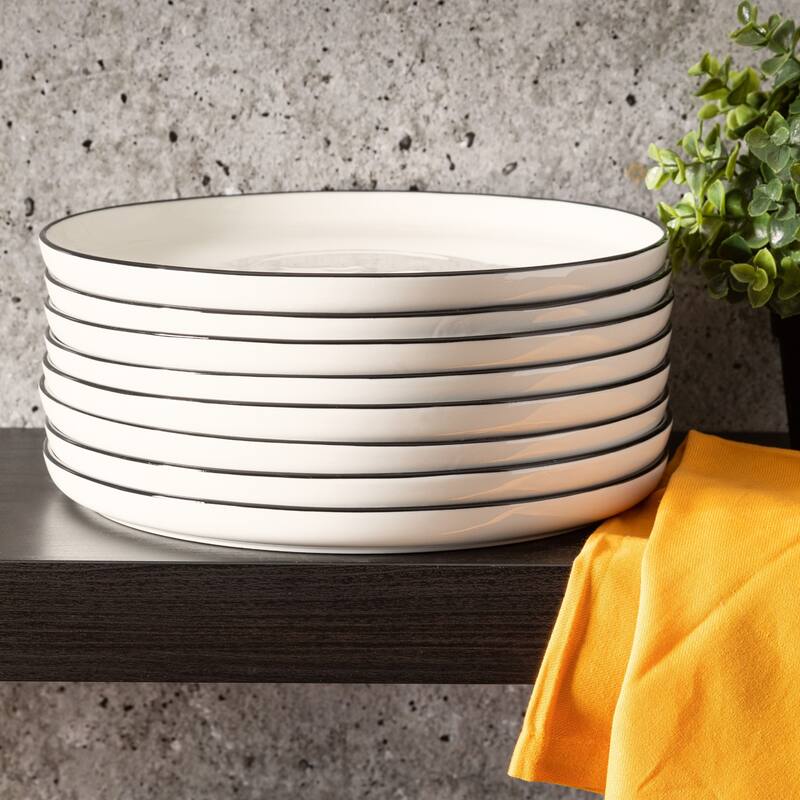 Gibson Home Oslo 8 Piece Porcelain Dinner Plate Set - Black Rim