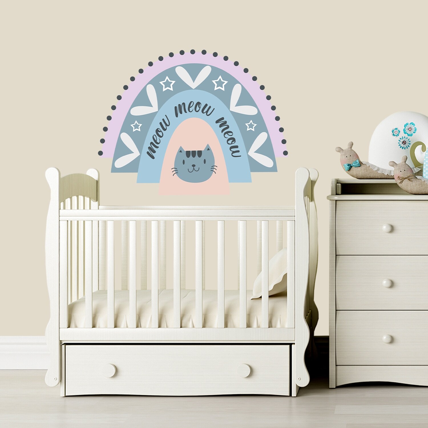 Boho Rainbow Sticker Nursery - Cat Wall Decal-image