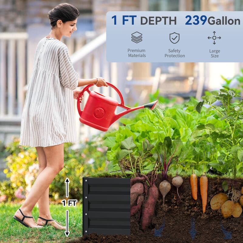 Moasis Outdoor Metal Raised Garden Bed with Gloves