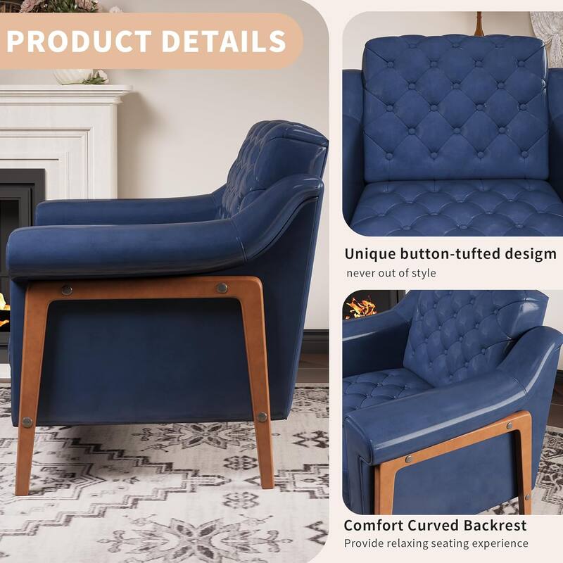 Cozy Accent Chair,PU Leather Modern Living Room Chairs,Mid-Century Office Reading Chair,Single Sofa,Armchair