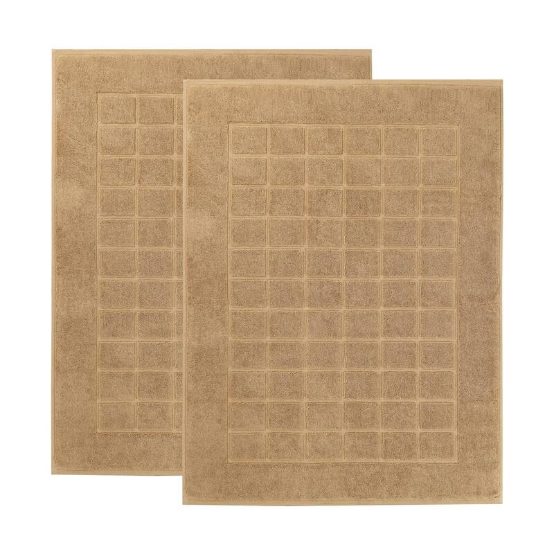 Blue Nile Mills 100% Cotton Terry Solid Absorbent Thick Checkered Washable Bath Mats, Set of 2