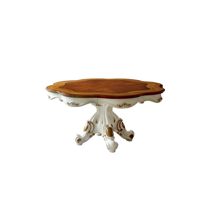62" Brown And White Oval Solid Wood Pedestal Base Dining Table