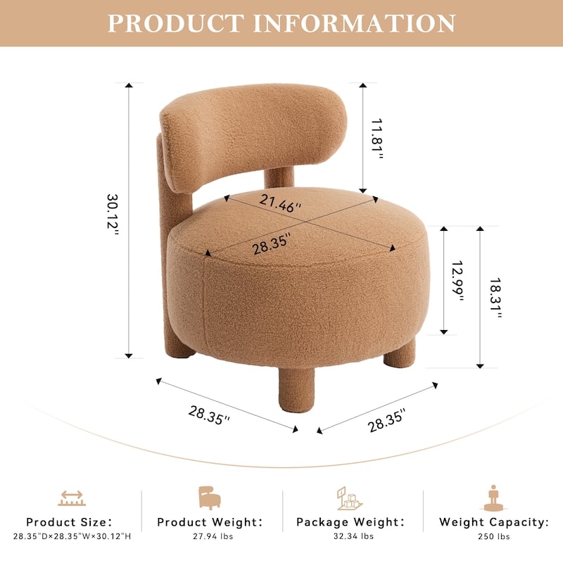 Teddy Fabric Armless Accent Chair Curved Backrest Solid Wood Legs Living Room Bedroom