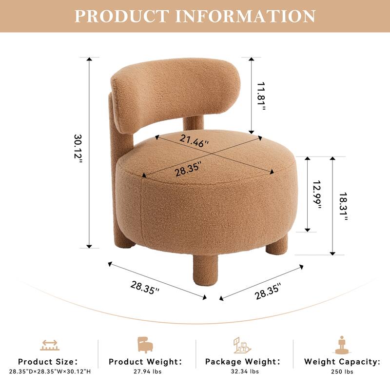 Fabric Armless Accent Chair with Curved Backrest & Solid Wood Legs