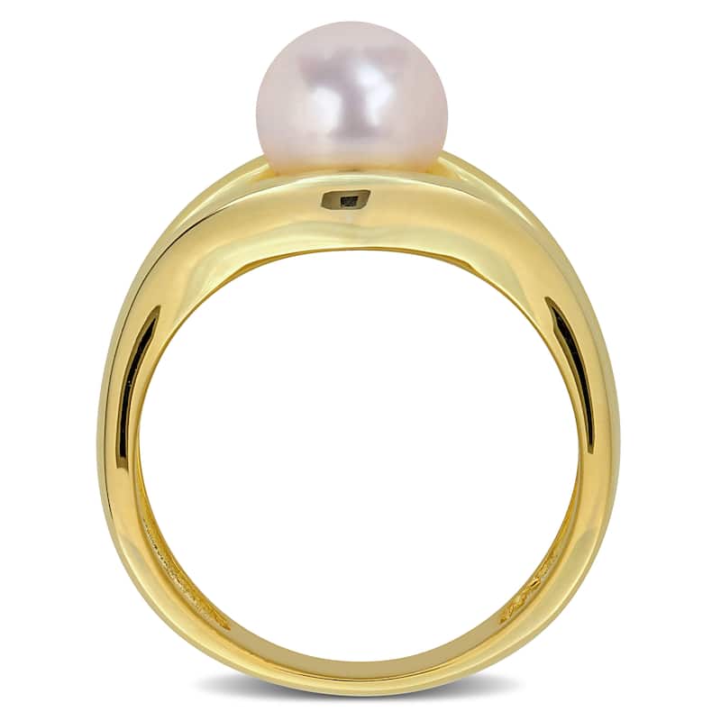 Miadora Cultured Freshwater Pearl Modern Ring Yellow Plated Sterling Silver