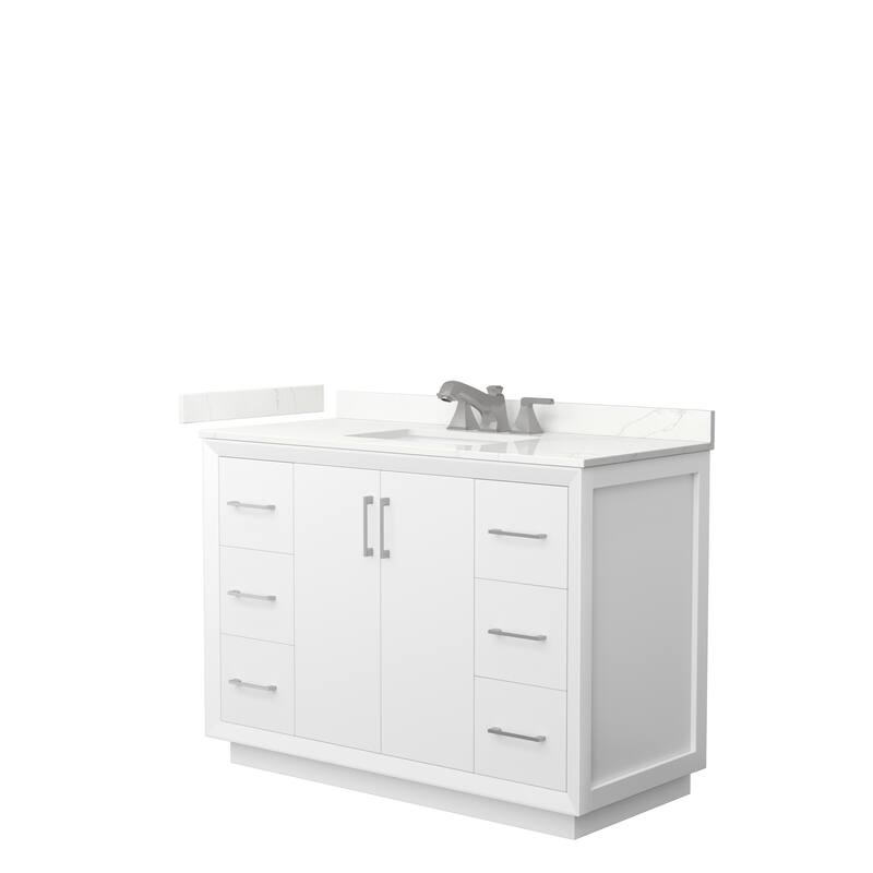 Strada 48-inch Single Vanity, Quartz Top - White, Nickel Trim, Giotto Quartz Top