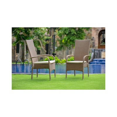 Patio Wicker Chair with Cushion - Outdoor Lounge Chair - Brown Resin Wicker - Comfortable Seating - 42.13