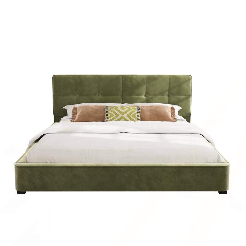 King Size Upholstered Platform Bed with Curved Tufted Headboard