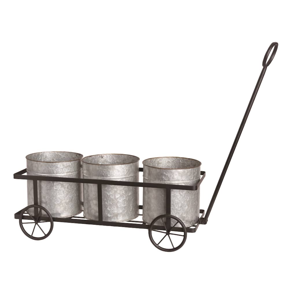 Transpac Metal 27.75" Silver Spring Flower Pot Wagon Set of 4