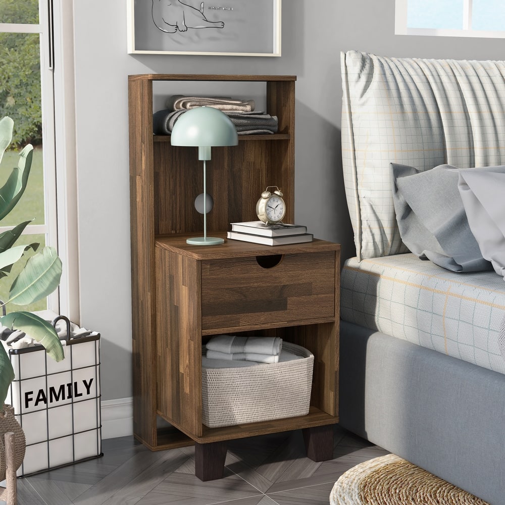 DH BASIC Transitional Compact 3-Shelf Single-Drawer Nightstand by Denhour