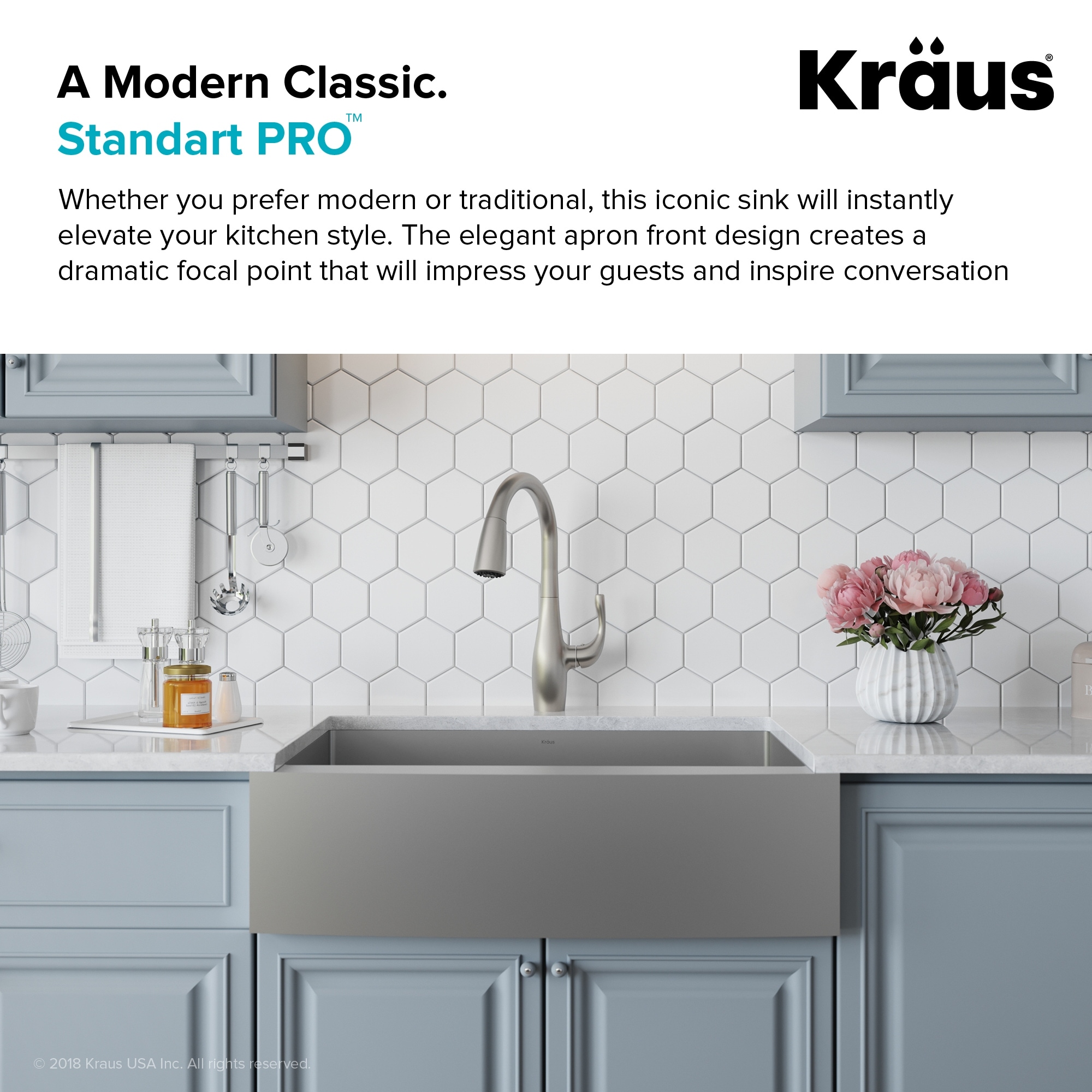 KRAUS Standart PRO Stainless Steel 33 in 1-Bowl Farmhouse Kitchen Sink