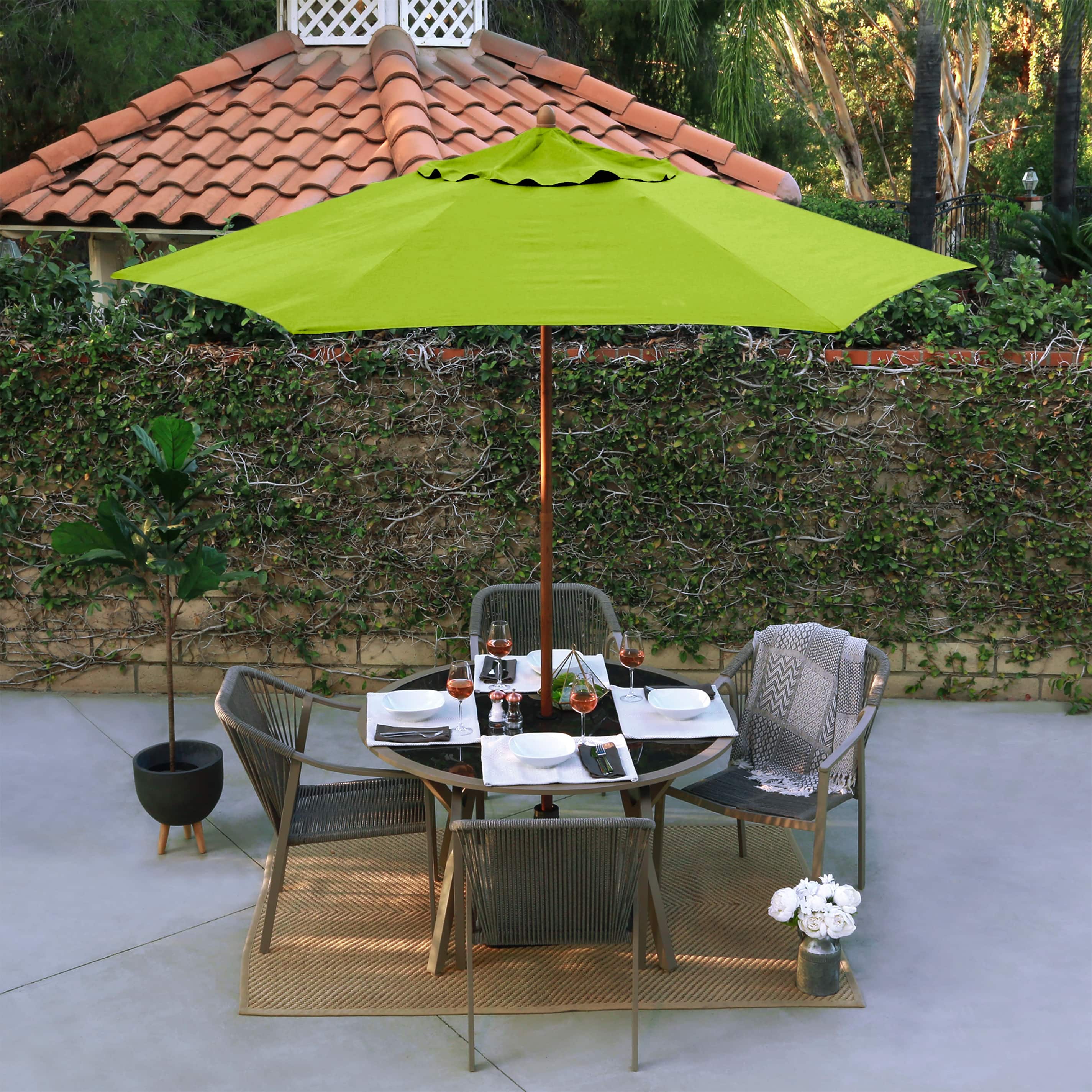 lime green wood patio umbrella PHI VILLA 15ft Large Outdoor with Base Included, why is your umbrella a circle Deluxe Offset Patio Umbrella |