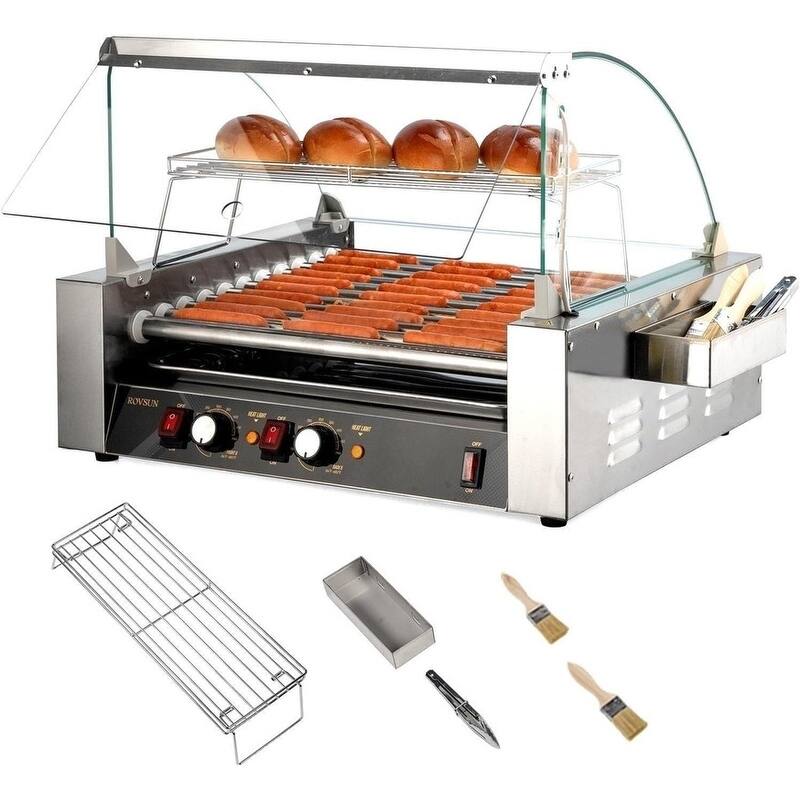 Electric Stainless-Steel Hot Dog Grill Cooker Machine - 11Rollers/30Hot Dogs