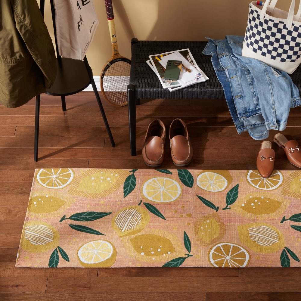 TOWN & COUNTRY LUXE Livie Fresh Lemon Everwash Washable Non-Slip Backing Kitchen Mat