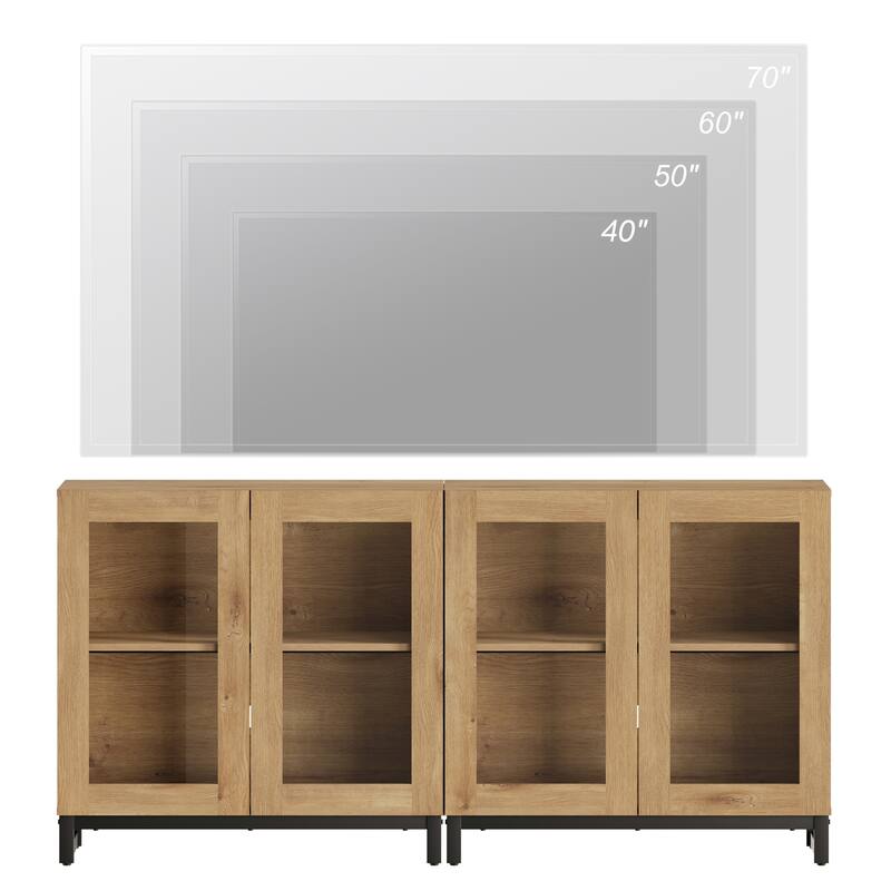 WAMPAT Multifunctional Sideboard Buffet Cabinets with Glass Doors, Modern Sideboard with Adjustable Shelf, Coffee Bar Cabinet