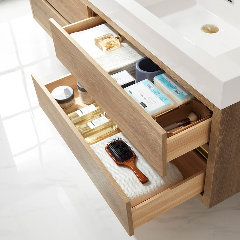 Palencia Double Floating Vanity with Composite Sink Top and Mirror