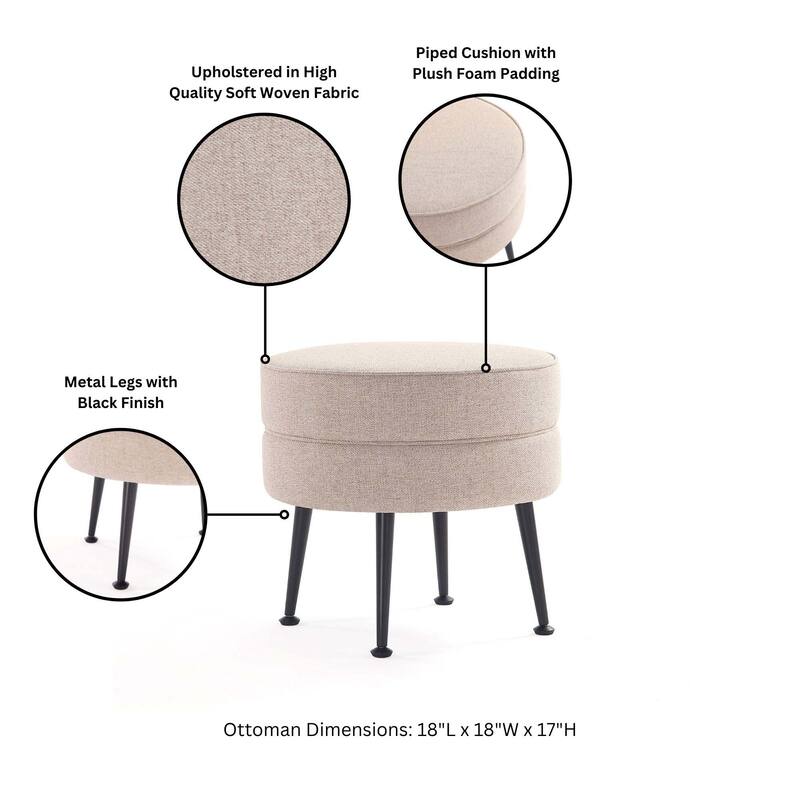 Upholstered Accent Ottoman with Metal Legs Mid Century Modern Design