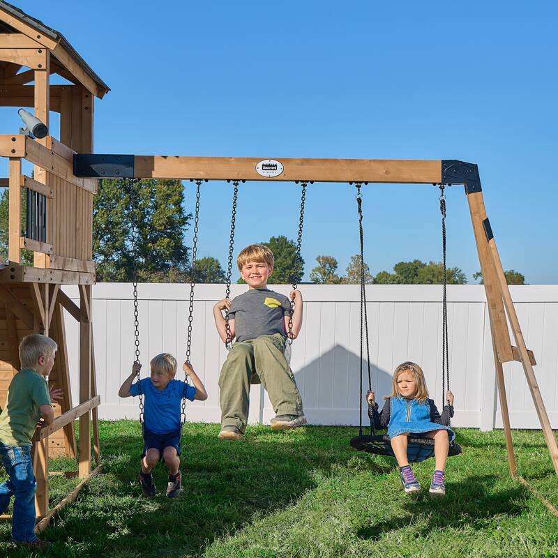 Backyard Discovery Dover Bay Spruce Swing Set, Slide, Monkey Bars