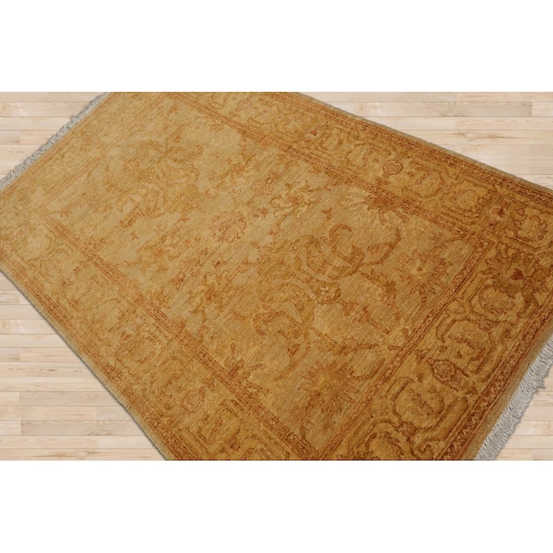 Hand Knotted Chobi Peshawar Light Gold Persian Wool Oriental Area Rug - 4' x 6'