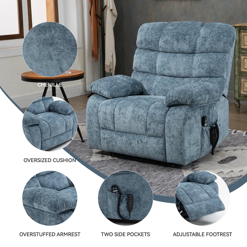 Chenille Power Lift Recliner Chair for Big & Tall with Massage & 180° Recline