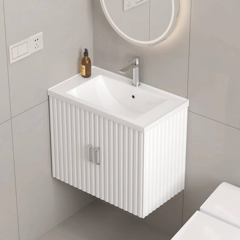 24" Floating Bathroom Vanity with White Porcelain Sink and Soft-Close Doors