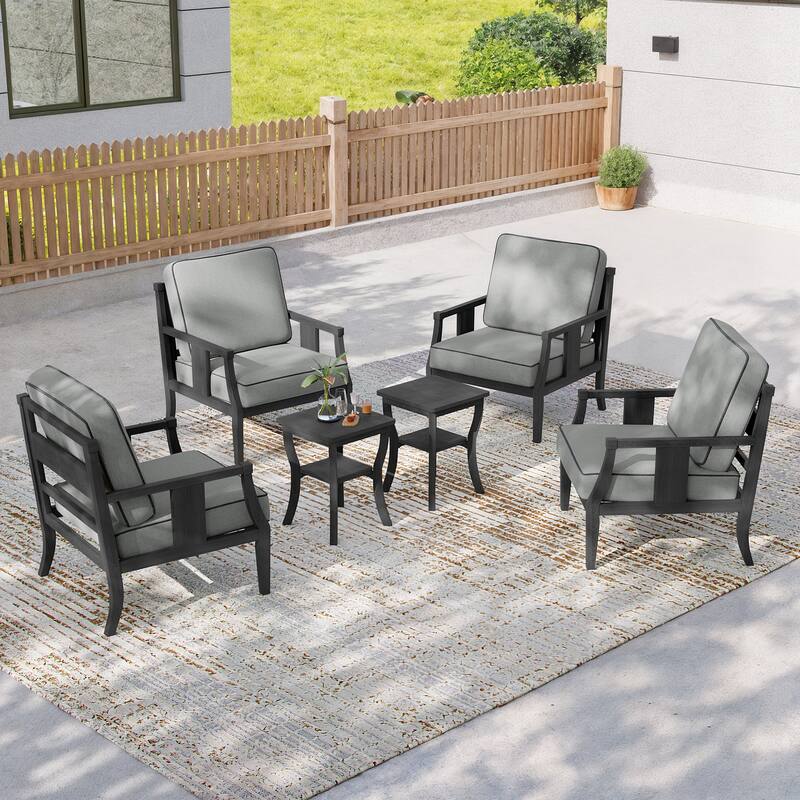 6-piece Outdoor Teak Seating Set Club Chairs with Cushions
