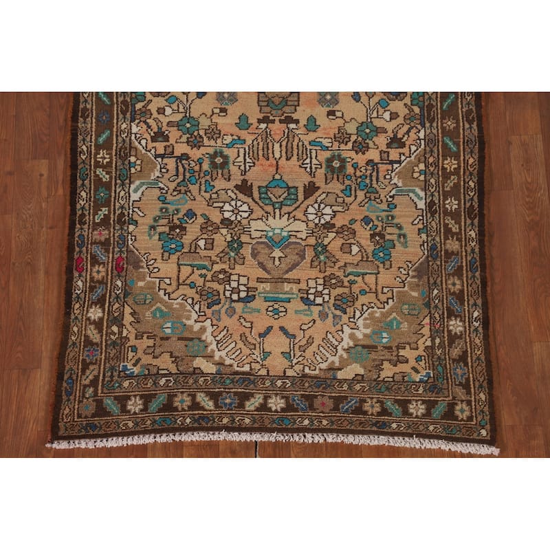 Hamedan Persian Vintage Runner Rug Hand-Knotted Wool Carpet - 3'7"x 10'9"