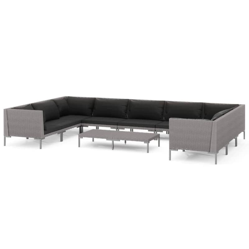 vidaXL Patio Lounge Set Outdoor Sectional Corner Sofa Poly Rattan Dark Grey - 27.6" x 27.6" x 24"