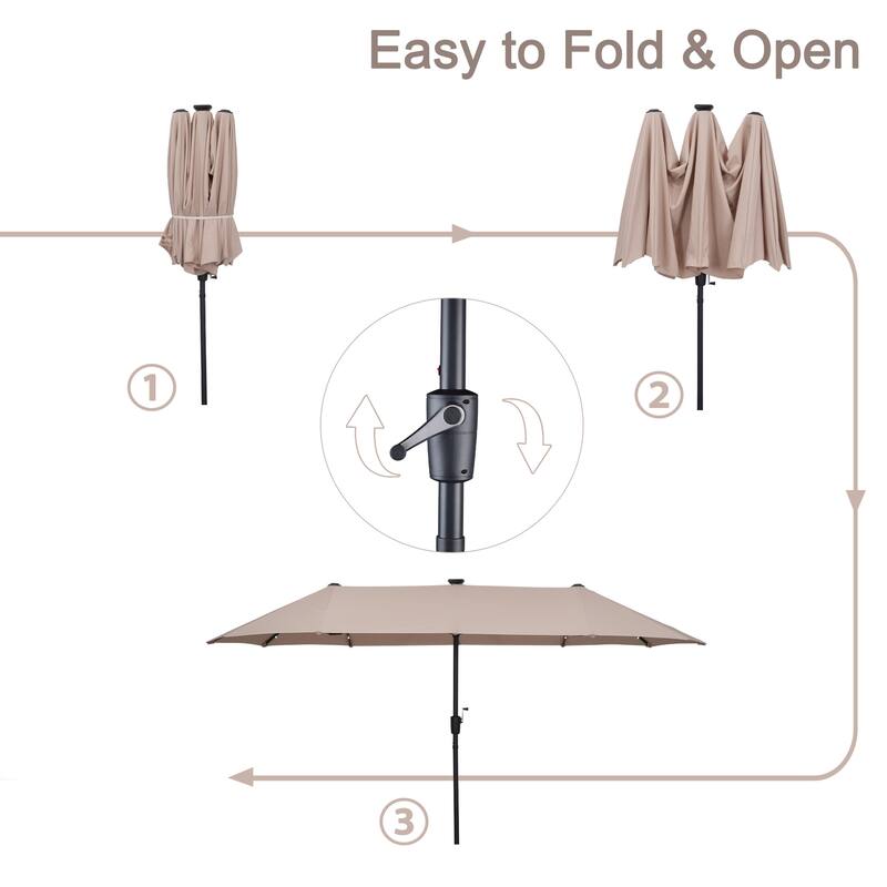 Ainfox 13ft Double-sided Patio Umbrella Solar LED Lighted Outdoor Martet Umbrella with Base