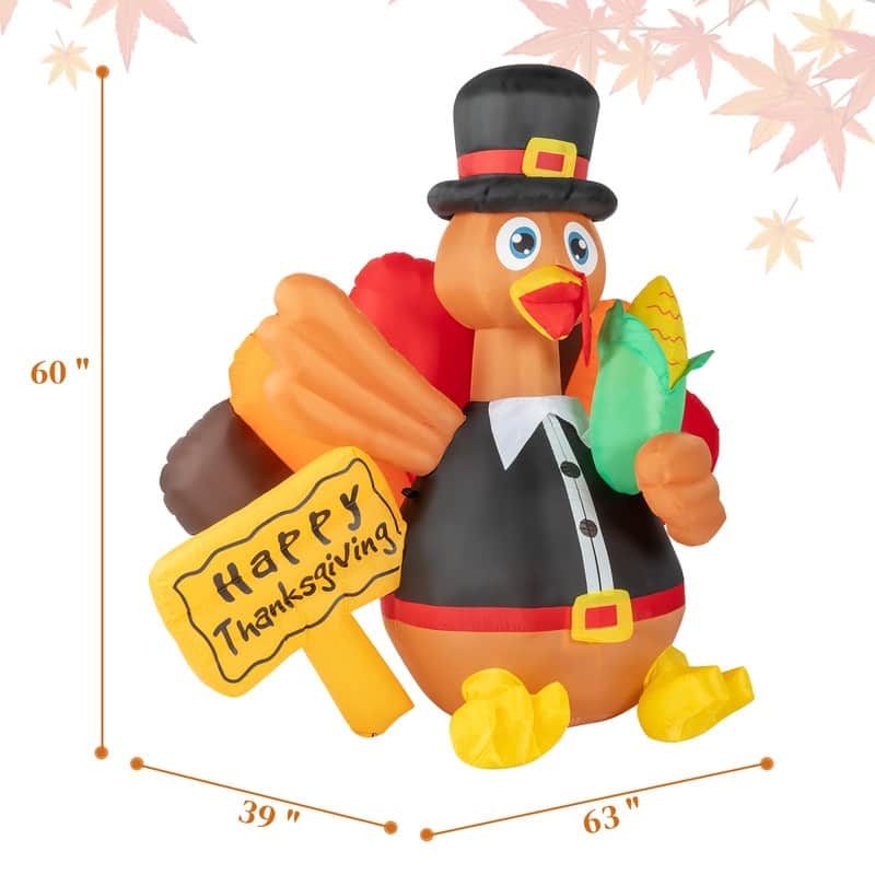 5ft Turkey with Corn 7pcs LED Light - N/A