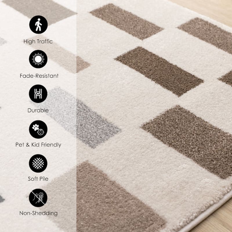 Black Grey White Taupe Rectangle Rows High-Traffic Rug