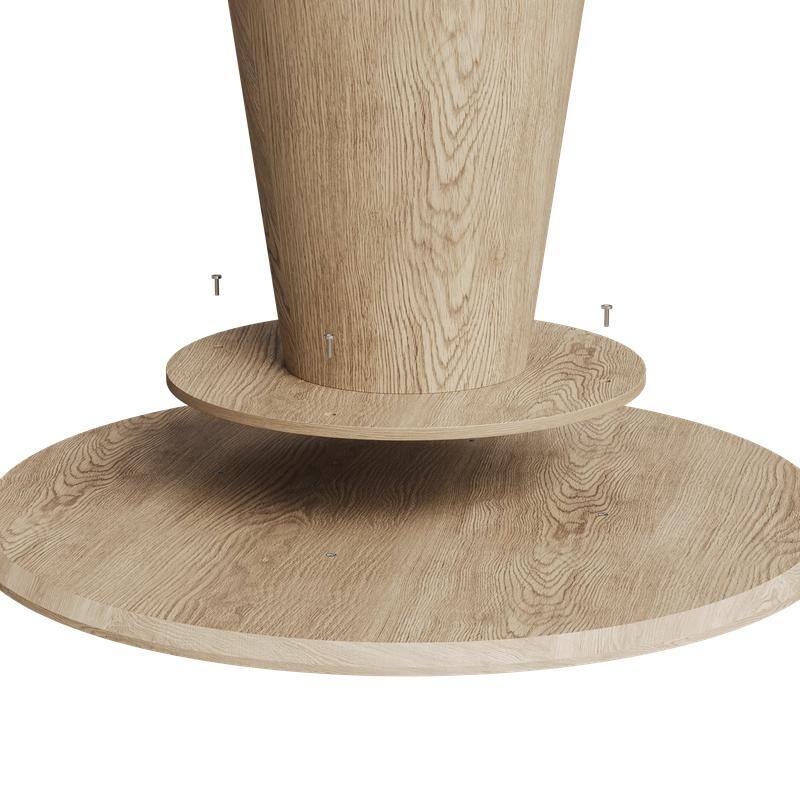 Round Dining Table for 4-6, Natural Wood Grain Dining Table with Cone Wood Pedestal Base, Rustic Minimalist Dining Table