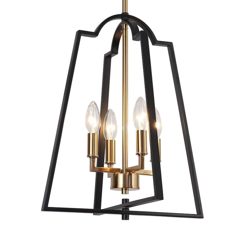 Modern 4-Light Geometric Chandelier Black Gold Pendant Lights for Dining Room - 14" W x 17.5" H