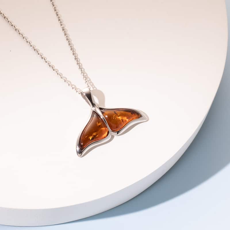 Amber Whale Pendant in Sterling Silver