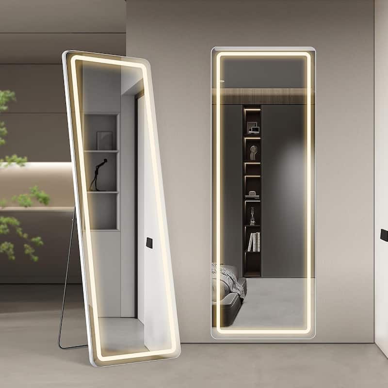 Floor Mirror with LED Light, Full Length Mirror with Stand, Hanging Mirror Wall Mounted Mirror, Full Body Mirror for Living Room - 64"L x 20.8"W