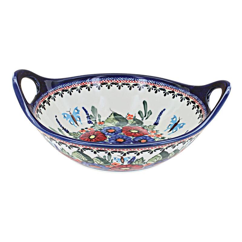 Blue Rose Polish Pottery 1813 Zaklady Small bowl with Handles - Floral Butterfly
