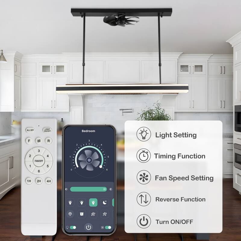 40" Modern LED Fan Light for Kitchen Island and Dinning Area, 3 Color Tone Dimmable LED Light with Quiet DC Ceiling Fan