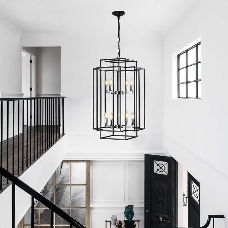 18-Inch Industrial Pendant Light – 8-Light Geometric Design, Adjustable Hanging Fixture (Bulbs Not Included). - Chrome