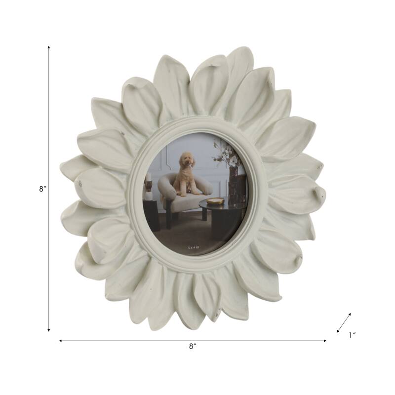 Ivory 4x4 in. Polyresin Novelty Boho Sunflower Photo Frame