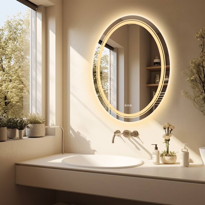 Oval Frameless Wall Mounted LED Bathroom Mirror Anti-Fog Dimmable