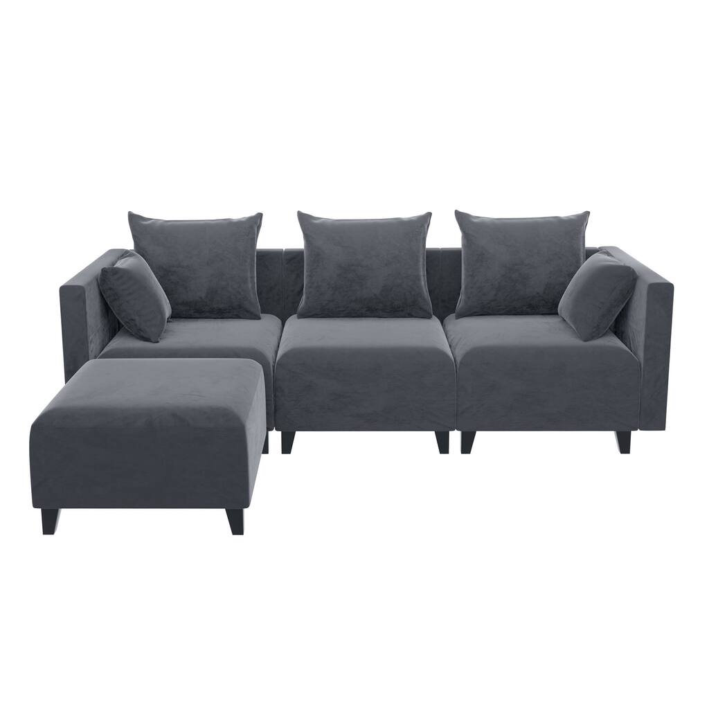 Grey Velvet L-Shape Sectional Sofa